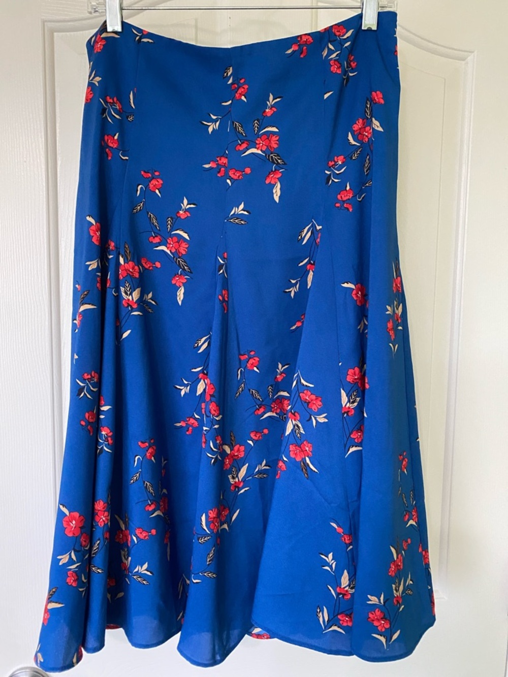 Ann Taylor Royal Blue Skirt with Red Floral Print